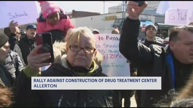 Protesters rally outside of building slated to become drug treatment facility